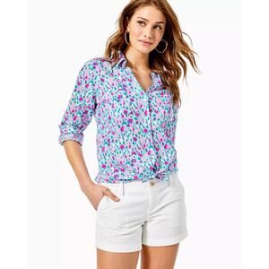 Lilly Pulitzer Sea View Linen Button Down Shirt XL Lightweight Breezy Summer Top